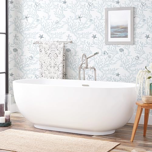 Dviolet Peel and Stick Wallpaper - White and Light Blue Contact Paper - Coral/Seashell/Starfish Pattern - Removable Wallpaper for Kids Room - 17.3"X 118"