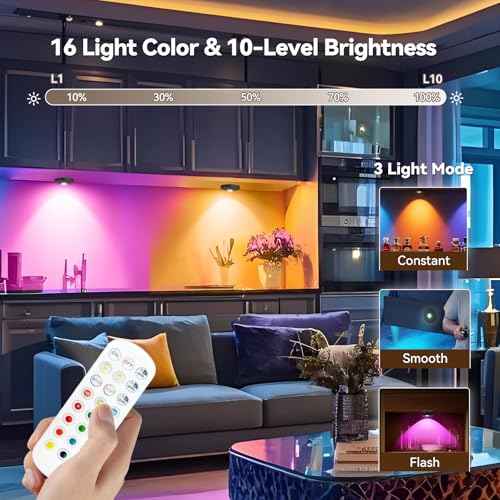 Rechargeable Puck Lights with Remote, 12 Pack Magnetic Under Cabinet Lighting, 1500mAh Battery Operated LED Tap Lights with Dimmer & Timmer for Kitchen, Closet, Shelf - 3 Color Temps & 12 RGB, Black