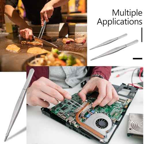 4Pcs 304 Stainless Steel Tweezer Set, 7" 8" 10" 12" Long Tweezers with Precision Serrated Straight Tips, Non-slip Kitchen Tweezers for Cooking Baking Crafts Tank Aquarium Terrarium