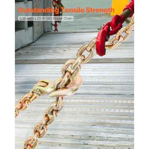 VEVOR Transport Binder Chain, 4900lbs Working Load Limit, 5/16''x20' G80 Tow Chain Tie Down with Grab Hooks, DOT Certified, Galvanized Coating Manganese Steel for Dock Factory Construction Site, 2Pack