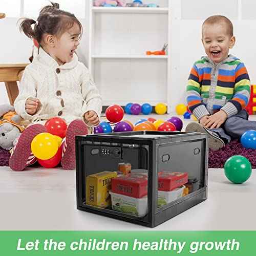 Lock Box for Medicines, Food, and Electronic Devices - Ideal for Keeping Medications Safe Locker, Lunch Snacks Locked Up Cabinet and Jail Cell Phones in One Lockable Container (Translucent Black)