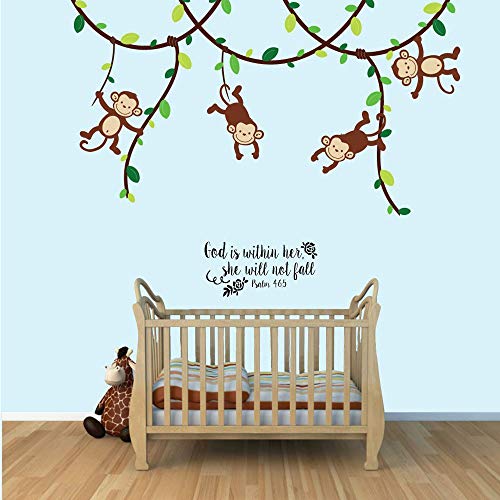 God is Within Her She Will Not Fall Psalm 46:5 Vinyl Decal Religious Wall Art Christian Bible Verse Quotes Girls Bedroom D?cor