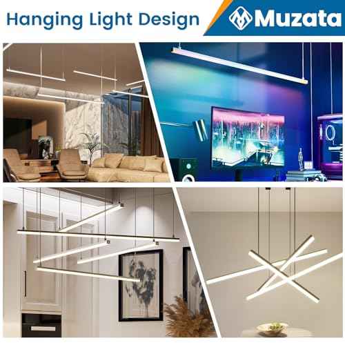 Muzata 10Pack 3.3FT/1M Spotless LED Channel with Hanging Wire No Hot Spots Silver Aluminum LED Strip Diffuser Channel with Milky White Cover U116 WW 1M