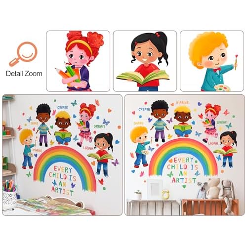 Every Child is an Artist Wall Decal Inspirational Quotes Stickers DIY Peel and Stick Rainbow Wall Decals for Kids Girls Teens Classroom School Nursery Daycare Decoration
