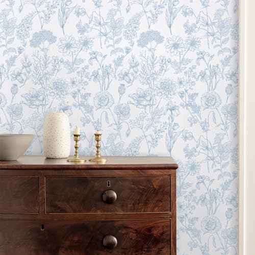EeeComing Floral Peel and Sick Wallpaper Boho Contact Paper Modern White and Blue Peel and Stick Wall Paper Removable Self Adhesive Wallpaper for Bedroom Bathroom Cabinets Vinyl Roll 17.3¡±X118.1¡±