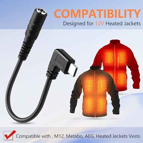 Saillong 1 Pack 12V Heated Jacket Battery Adapter, Battery Step Up Adapter Charger Type-C Compatible with M12, Craftsman, AEG Gear