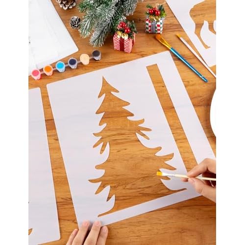 Large Pine Tree Stencils for Painting on Wood Reusable Christmas Pine Tree Template, Giant Fence Stencils for Wall Garden Fence Window Furniture Mural