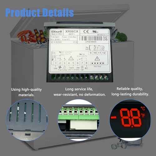 Temperature Controller XR06CX-4N1F1 Fit Commercial Refrigerators/Freezer 120V 50-60Hz Replace for Dixell Programmable Temperature Controller with Temperature Sensing Probe