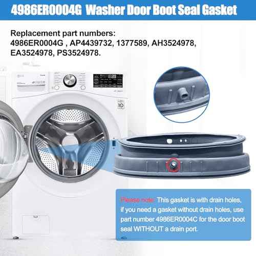 UPGRADED 4986ER0004G Washer Door Gasket With Drain Port Compatible with LG Front Load Washer Door Seal WM2501HWA, WM2501HVA, WM2487HRM, WM2688HWMA Door Gasket Washer Door Boot Rubber Seal Replacement