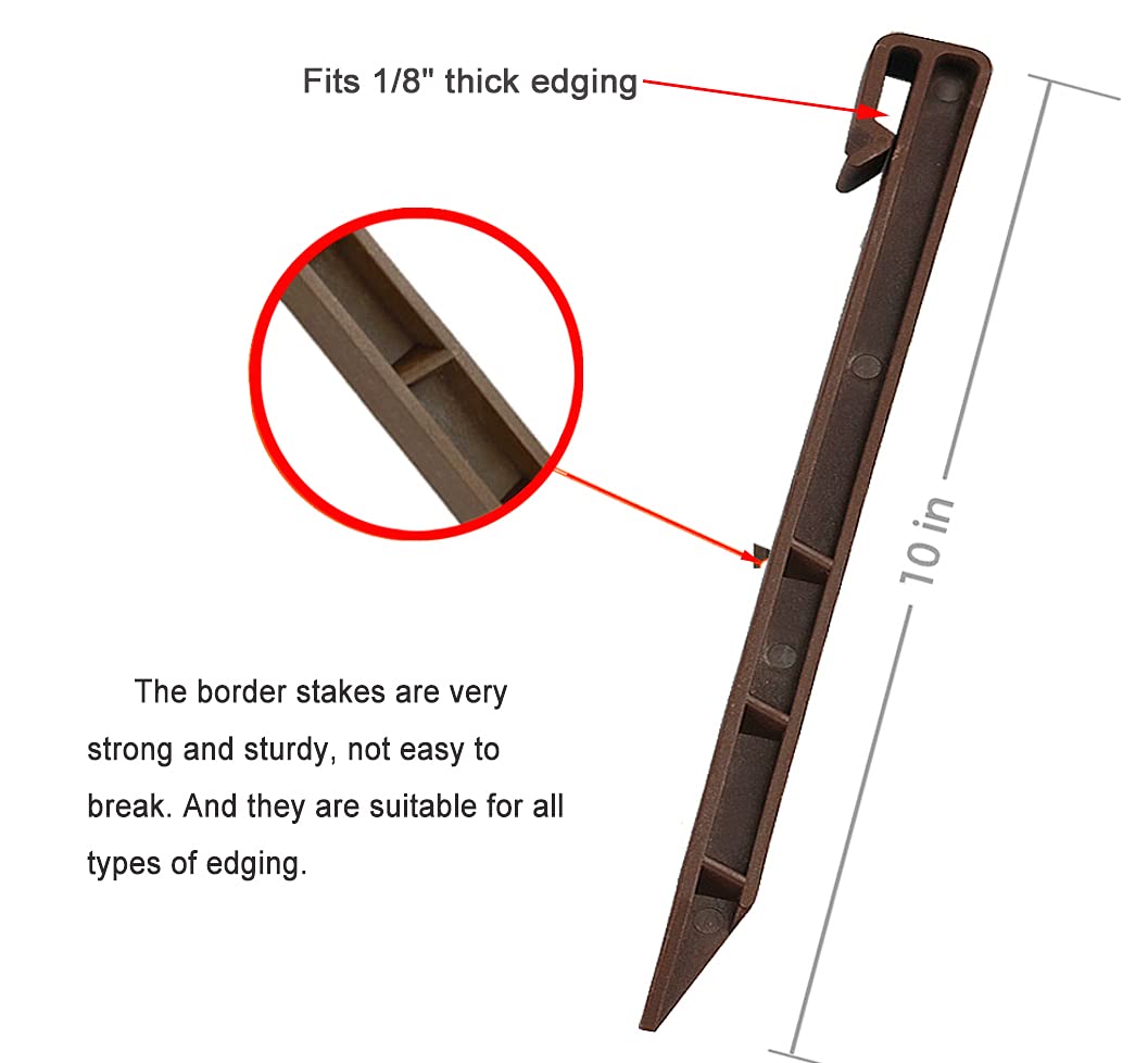 50 PCS Brown Landscape Edging Garden Stakes, 10 Inch Landscaping Anchoring Spikes Heavy Duty Plastic Garden Ground Netting Stakes Brown for Edging & Garden