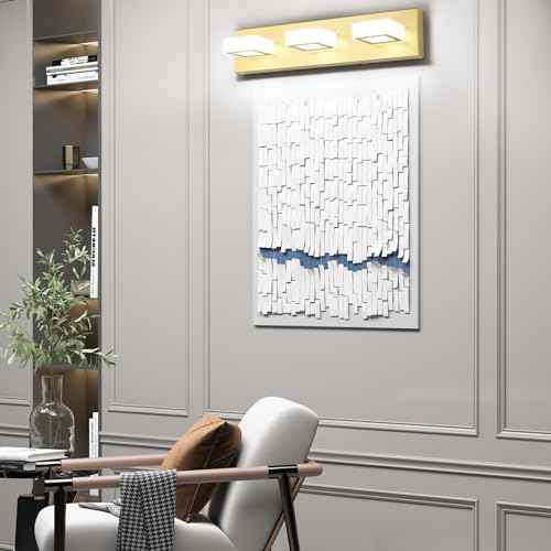 Ralbay Gold Bathroom Vanity Lights 3 Lights LED Modern Gold Vanity Lights Over Mirror Fixture Acrylic Gold Vanity Wall Light (White Light 6000K)