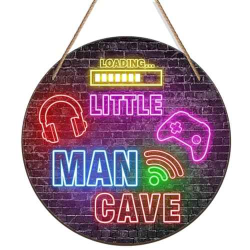 Little Man Cave Sign, Boys Teenage Room Hanging Wall Art Decoration,Gift, Playroom Nursery Decor for Game Lover Gamer Wall Decor 12¡Èx 12¡ÈGlow in the Dark