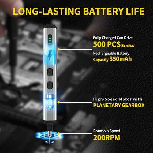 Mini Electric Screwdriver Set,3.7V Power Screwdriver Cordless Rechargeable,4 LED Lights,64 S2 Magnetic Bits,Magnetic Storage,Portable Repair Tool Kit for Electronics Watch Camera Phone Laptop (Grey)