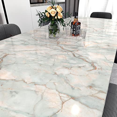 Glossy Cyan Marble Contact Paper Peel and Stick Countertops Waterproof Marble Wallpaper for Bathroom Green/Yellow Vinyl Self Adhesive Kitchen Countertop Contact Paper for Cabinets Tables 15.8"x78.7"