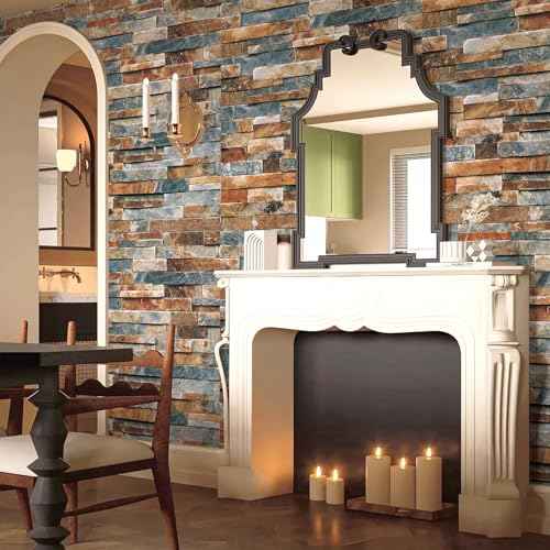 CAX Stone Peel and Stick Wallpaper Faux Stone Wallpaper 17.5" X 120" Brick Contact Paper Self-Adhesive Stones Peel and Stick Wallpapers Rustic Wall Paper for Living Room Kitchen Backsplash Fireplace