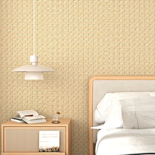 WESTICK Brown Rattan Wallpaper Self Adheisve Cane Webbing Peel and Stick Wicker Weave Wallpaper Non-Textured Cane Rattan Look Contact Paper for Cabinets Furniture TV Stand Headboard Buffet 15.8" x 80"