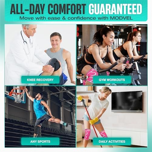 Modvel 2 Pack Knee Brace for Women & Men - Workout Knees Compression Sleeve for Knee Pain Relief Joint Support for ACL, Arthritis, Meniscus Tear Knees Brace for Sports, Rodilleras para Gym Fitness