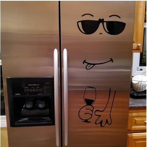 Funny Face Wine Fridge Decal ? 30x15 Inch Refrigerator Sticker Peel & Stick DIY Vino Face ? Waterproof Vinyl Refrigerator Decals for Door, Fridge Decals and Wraps, Kitchen Decor