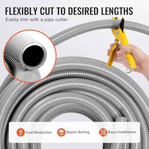 VEVOR 1/2-Inch (100FT) Flexible Electrical Conduit, PVC Liquid-Tight Conduit Non-Metallic with 5 Straight and 5 90-Degree Fittings, for Air Conditioning Motor Controller Pump, IP65