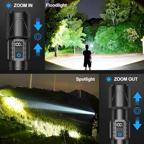 Banral Rechargeable Tactical Flashlights High Lumens - 5000mAh Super Bright LED Powerful Flash Light, Waterproof Handheld USB C Flashlight for Home,Car,Camping,Emergencies,5 Modes,Zoomable (2, Black)