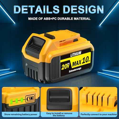 2PCS 10000mAh Replacement for DeWalt 20V Max Battery ? Compatible with DCB200, DCB201, DCB204, DCB205, DCB206, DCB207 ? High-Capacity Lithium-Ion Battery for DeWalt 20V Cordless Power Tools & Chargers