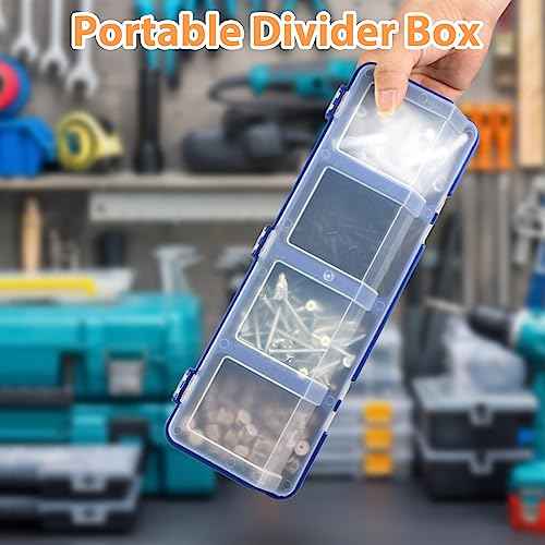 Screw Organizer Storage Bins, 4 Pack Stackable Bins with Lids, Divider Compartment Containers for Garage / Craft Tool Organizing, Tool Cart Cabinet Workbench Drawers Organization and Storage (Blue)