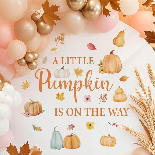 A Little Pumpkin is On The Way Decal - Autumn Fall Pumpkins Backdrop Decals for Baby Shower Party Decorations, Halloween Balloon Arch Sticker for Gender Reveal Party Supplies