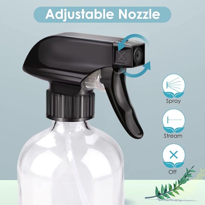 Bontip Glass Spray Bottle, Clear Glass Spray Bottle Set & Accessories Refillable for Plants Window Cleaners Aromatherapy Facial Hydration Watering Flowers Hair Care (2 Pack/16 oz) (Transparent)