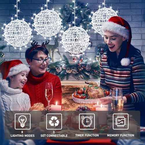 Outdoor Christmas Balls Lights Tree Lights Waterproof, 4 Pack 11.81" LED Hanging Globe Sphere Lights with 8 Lighting Modes Memory Timer Plug for Party Wedding Xmas Porch Patio Garden Yard Decorations