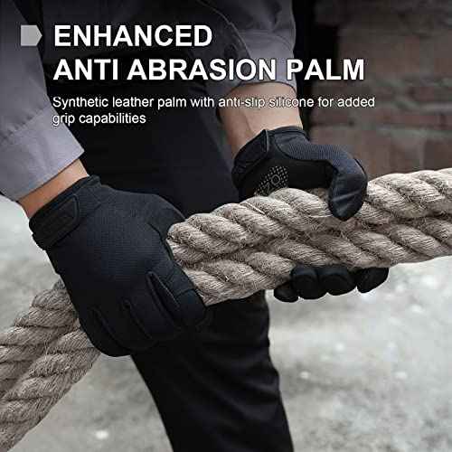OZERO Men's Utility Work Gloves: Touch Screen Mechanic Working Gloves - Breathable Flexible Grip Heavy Duty, Black, S/M/L/XL