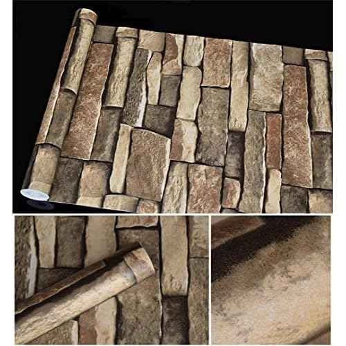 TUOKING Peel and Stick Stone Wallpaper Self-Adhesive Removable Wallpaper Home Decoration for Bedroom, Kitchen 17.7 in x 9.8 ft, Stone Brick