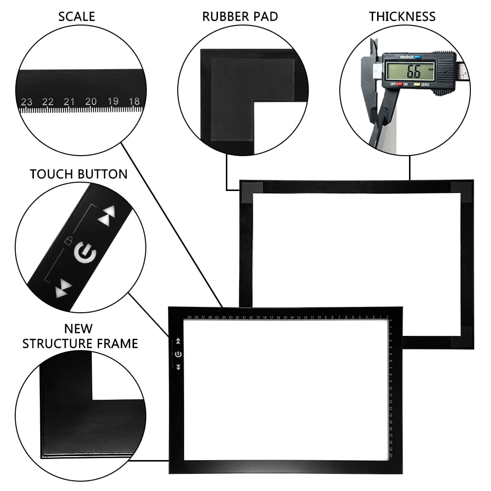 HSK A4 LED Artist tracing Light Box Copy Table, Adjustable High Brightness Light Pad for Tatto Drawing, Sketching, Animation,Diamond Painting Accessories