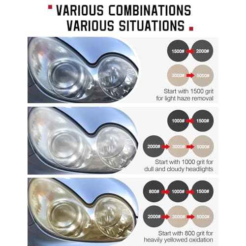 3 Inch Wet Dry Headlight Restoration Kit, Drill Sanding & Polishing Attachment with 800-5000 Grit Sandpaper Discs, 1/4 Shanks, Foam Pads, 3.3'' Face Buffing Polishing Pads, Masking Tape