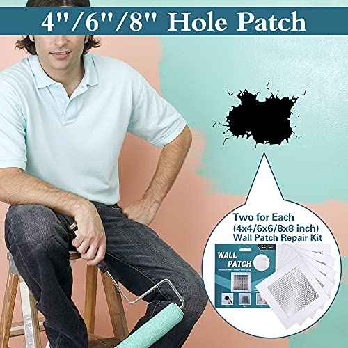 4" 6" 8" (Two of Each) Wall Repair Patch, Plasterboard Patch, Safe Mend Plaster Repair Kit, Safemend Drywall Repair Adhesive, Filler for Walls Ceiling Hole, Self Adhesive Aluminum Mesh Wall Repair