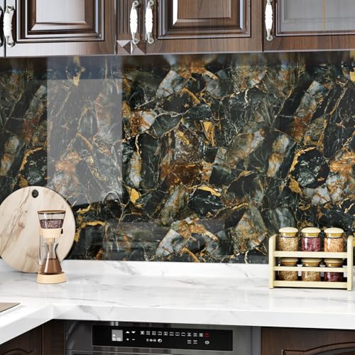 Glossy Black Gold Marble Contact Paper Peel and Stick for Countertops Black Marble Wallpaper Removable Countertop Contact Paper Waterproof for Kitchen Cabinets Backsplash Table 15.7"¡¿78.7"