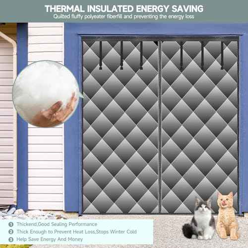 Garage Door Screen for Winter, Sunmoxia 9 * 7Ft Magnetic Thermal Insulated Door Curtain, Upgraded Oxford Cloth Filled with Thicken Polyester Fiberfill, Windproof Insulation Cover Blanket (Grey)