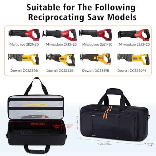 Reciprocating Saw Case Compatible with Dewalt Cordless Reciprocating Saw (DCS380B/DCS382B/ DCS389B/ DCS380P1) and Milwaukee Fuel Sawzall, Carrying Bag for Fuel Sawzall with Multiple Pockets