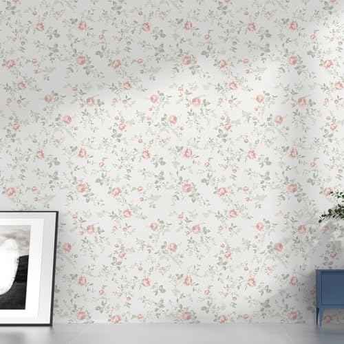 Floral Peel and Stick Wallpaper Boho Flower and Leaf Contact Paper Removable Self Adhesive Waterproof Wall Paper for Decorative Bedroom Bathroom Home Wall Furniture Decal 17.32inW 118.11inL