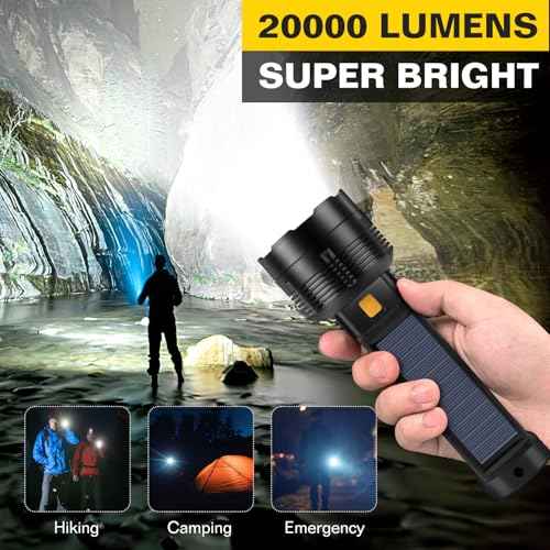 2 Pack LED Rechargeable Flashlight - 20000 Lumens Super Bright Tactical Flash Light, Compact & Waterproof, Long-Lasting Battery, Solar Flashlights for Home, Camping,Hiking, Emergencies, Adventures
