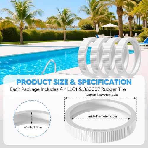 Funmit Upgraded Rubber Tire with Treads LLC1 Tire and 360007 Tire Replacement for Pentair Legend Pool Cleaner Wheel Rubber Tires Automatic Pool and Spa Cleaner (4 Pack)