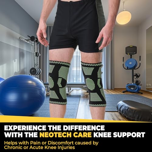 NeoTech Care Knee Support Brace - Breathable - Men, Women, Right or Left (Green Color, Size L, 1 Pair)