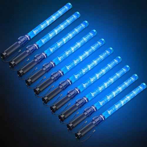 10 Pack Traffic Wand, 21 Inch Traffic Control Wand with 3 Flashing Modes & Side Clip, LED Safety Baton for Traffic Control, Parking, Aircraft, Car Directing (Blue)