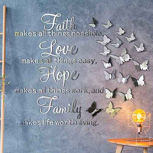 3D Acrylic Mirror Wall Decor Stickers Removable Butterfly Mirror Wall Stickers DIY Faith Makes All Things Possible for Home Office School Teen Dorm Room Decoration(Silver)