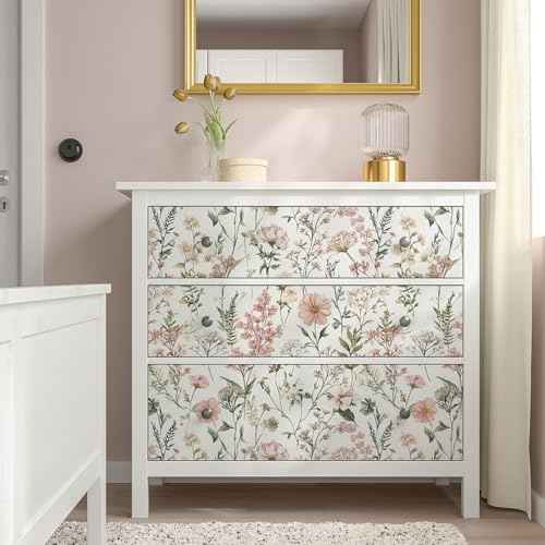 Orainege Pink Floral Peel and Stick Wallpaper Removable Self Adhesive Wallpaper 16.9inx118.1in Modern Wall Paper for Bedroom Bathroom Green Leaf Contact Paper for Cabinets