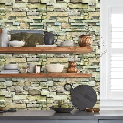Tatyanna Brick Wallpaper Peel and Stick Wallpaper 17.7inch x 196.8inch Stone Contact Paper Faux Brick Stone Wall Paper Stick and Peel Self Adhesive Removable Backsplash Decor Waterproof Vinyl Wrap