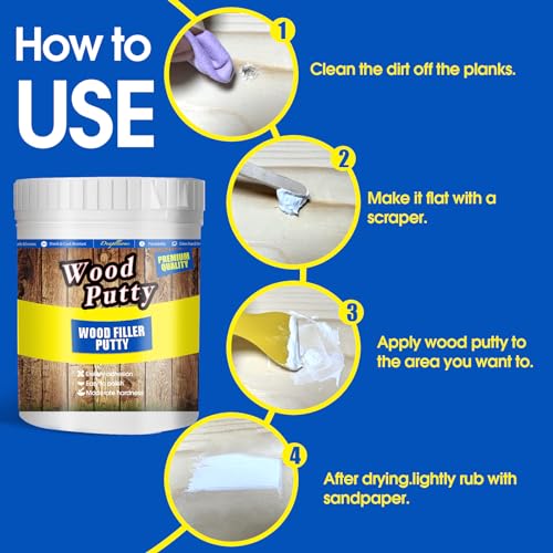DEAPLLEONC White Wood Putty Filler - Paintable, Stainable. Repairs Holes, Cracks & Chips in Wood Furniture & Floors. 9.87 Ounce