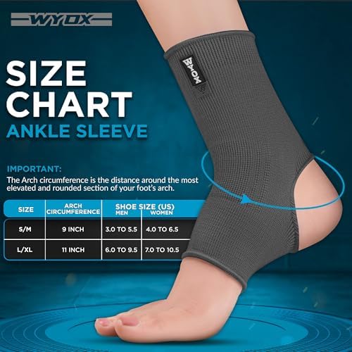WYOX Ankle Brace for Sprained Ankle - Stabilizer Brace for Women, Support for Men, Achilles Tendonitis Wrap, and Compression Sleeve - Perfect for Running, Gym, Boxing, and Sports (Grey, S/M)
