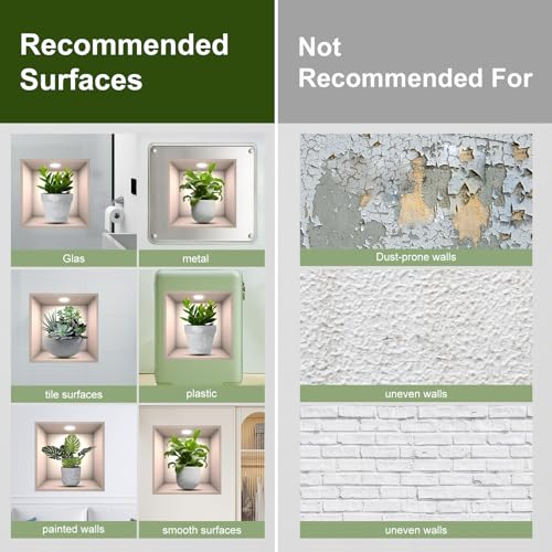 5 Pack 3D Green Plant Wall Decals Peel and Stick, Waterproof Wall Stickers Decor, Durable Vinyl Wall Murals for Bedroom, Living Room, Bathroom, Kitchen, Office