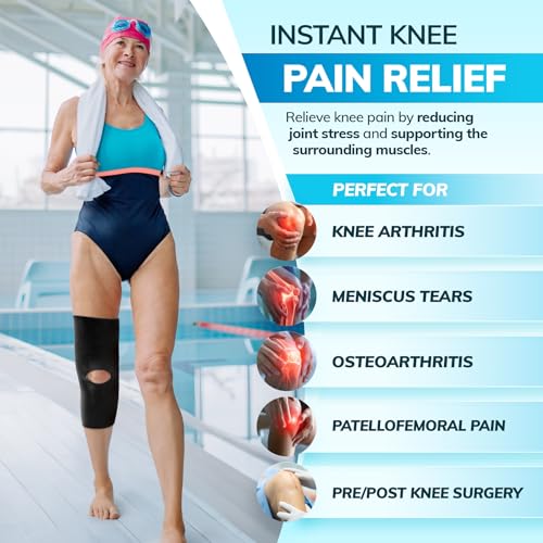BraceAbility Open Patella/Open Back Neoprene Knee Sleeve | Water-Resistant Athletic Compression Knee Brace for Swimming, Wakeboarding, Scuba Diving, Surfing, Waterskiing and Other Sports (XL)