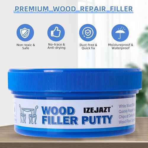 White Wood Filler Putty, Sandable, Paintable, Quick Repair for Holes, Cracks, Chips in Wooden Furniture & Floors (10.6 Ounce)